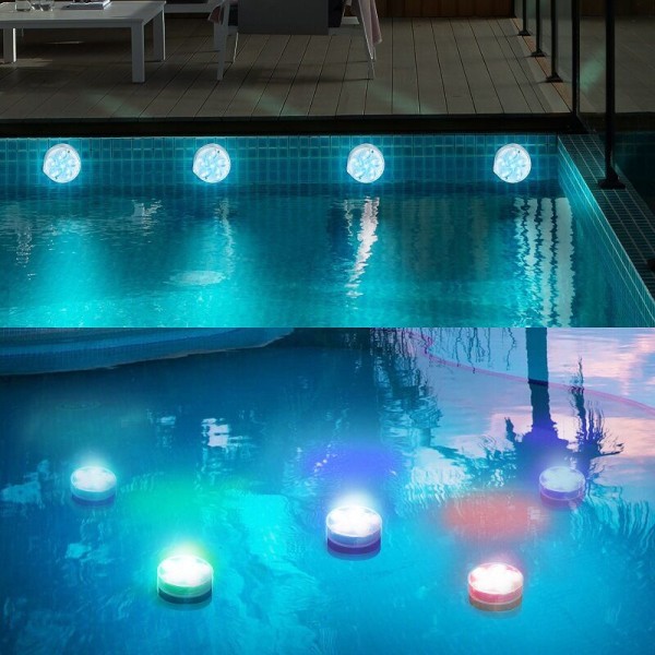 Vandtætte flerfarvede LED-lys med 1 fjernbetjening til swimmingpooldam Akvariebadekar 9*4,5 cm 2 stk.