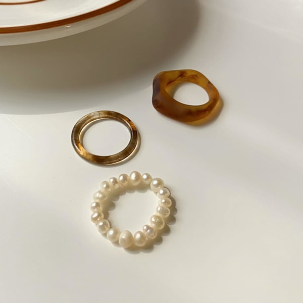 3st/ set Fingerringar Olika stilar All-match Enkel hudvänlig Transparent Faux Pearls Damringar för dejt White