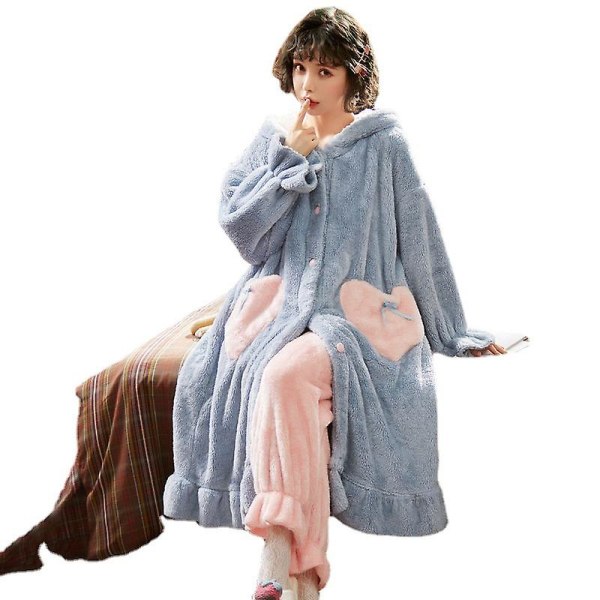 Søde Bunny Ears Åbne Front Plys hættepyjamas sæt 2XL