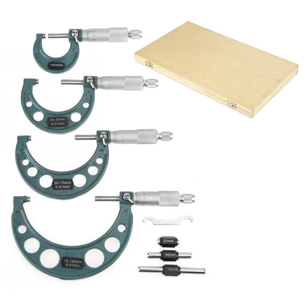 4 stk. 0-100 mm metrisk udvendig mikrometer tykkelsesmåler målekaliper med etui