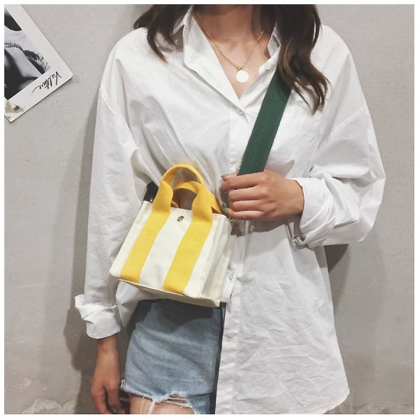 Damväska Ny fyrkantig canvasväska med dubbla användningsområden Koreansk version Kontrastfärg Single Shoulder Messenger Handväska Mjuk canvasväska A916-292 Yellow