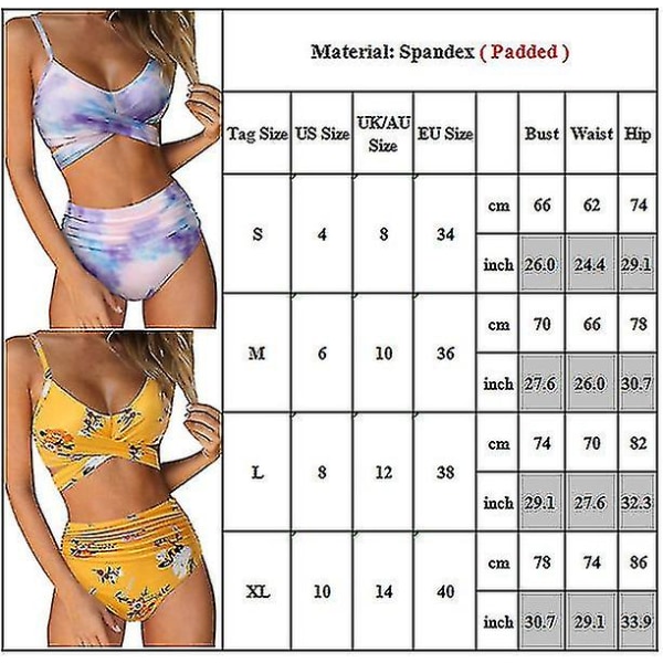 kvinnor Tie Dye Push Up Vadderat Bikini Set Hög midja Badkläder Baddräkt Strandkläder Multicoloured S