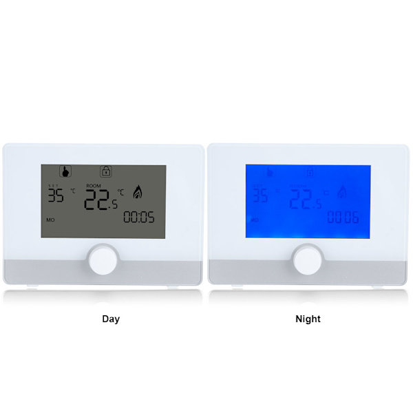 Programmerbar Termostat Temperaturregulator Vægmonteret Kedel Varmesystem Sort