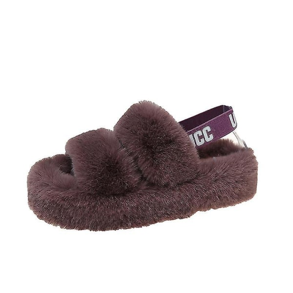 Stor storlek Tjocksulade bomullstofflor för dam utomhustofflor Mjuk botten Hemma Fluffiga tofflor Taro purple 37