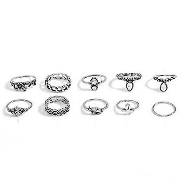 10 st Punk vintage smycken med ihåliga blommor för kvinnor Midi Knuckle Rings Set Gold