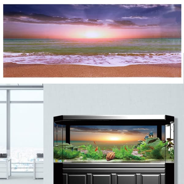 3D Selvklæbende Solnedgang Plakat Akvarium Dekoration Medium