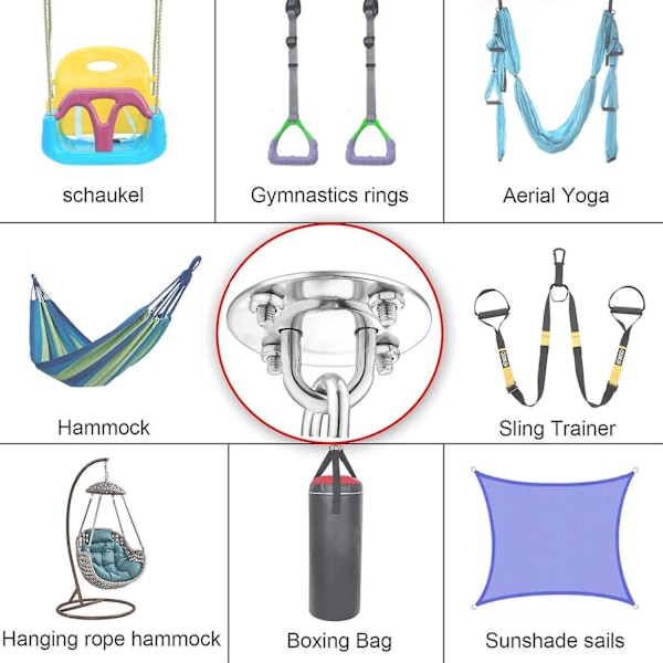 Rustfritt stål takkrok, sving slynge kjærlighet punching bag støtte krok, hengekøye, slynge trener, punching bag, yoga tether last opp til 450 kg
