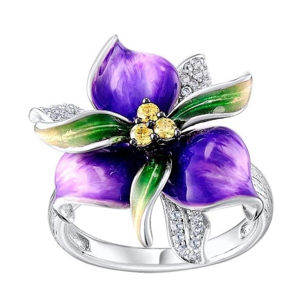 Lila blomma Rhinestone inläggningar kvinnor fingerring bröllopsfest smycken gåva US 7