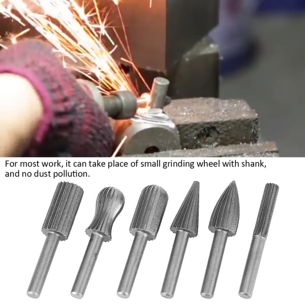 6 stk. Tungsten Carbide Rotary Burr Sæt Træ Metal Gravering Slibebit 6mm Skaft