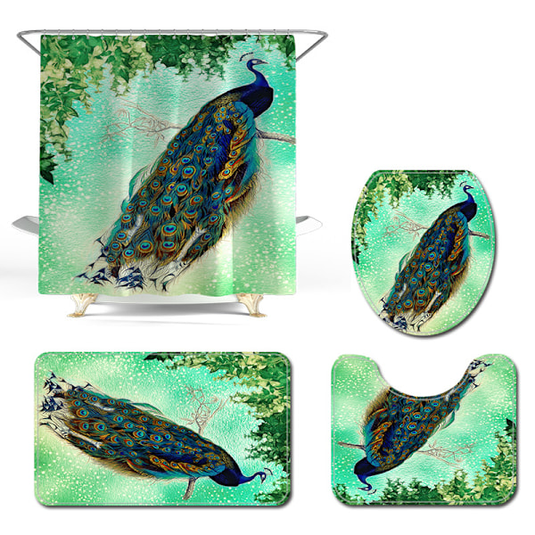 Peacock- printed wc-lattiamatot Set, neliosainen liukumaton matto,