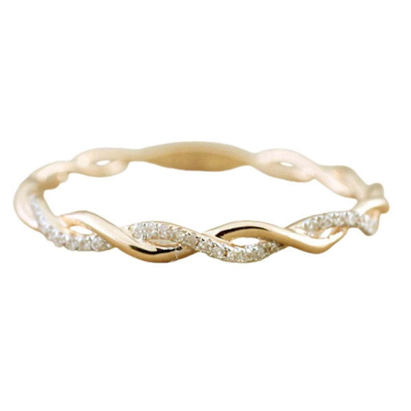 Kvinnor Ring Twisted Shape Strass Smycken Utsökt Bright Luster Ring för bröllop Golden US 7