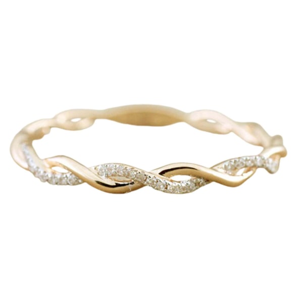 Kvinnor Ring Twisted Shape Strass Smycken Utsökt Bright Luster Ring för bröllop Golden US 9
