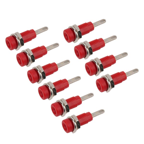 J40003 2mm Bananajack Panel Socket Utvidet Post Plug Adapter for Elektroniske Instrumenter Rød 10 stk