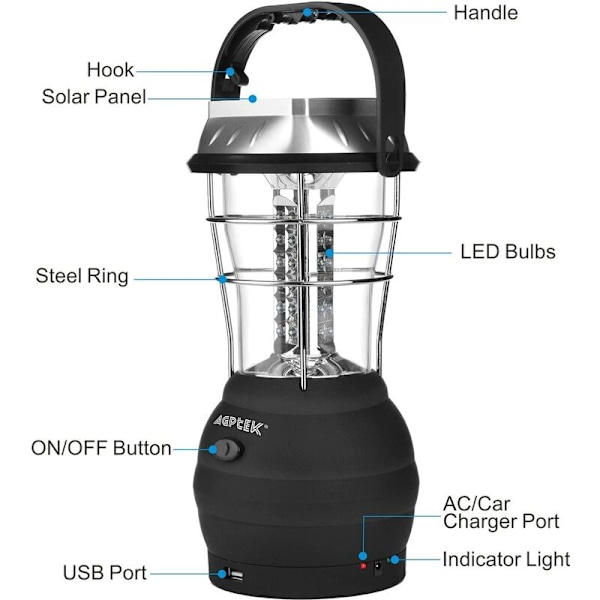 60LED Solar Camping Light Solar Horse Lantern Hand Vev Nödljus, för utomhus, trädgård, gård