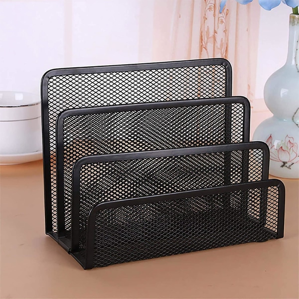 Brevbakke med 3 rum, Metal Mesh Mail Organizer, til dokumenter, papirer, breve, sort