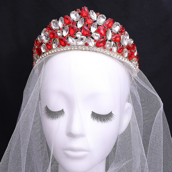 Rhinestones Crown med iögonfallande design Utsökt pannbandsdräkt för kvinnor Red