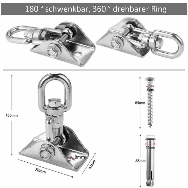 Takkrok i rostfritt stål 360 roterande gungkrok för betong, hängmatta, verandasits, stol, gunga, yoga