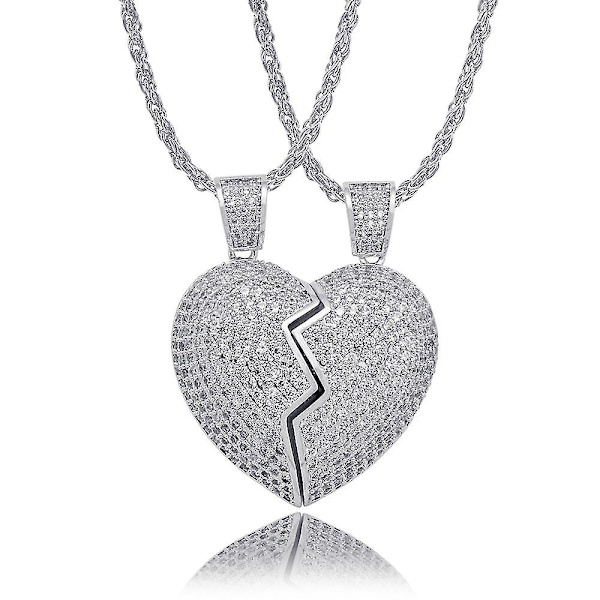 2 in 1 Heart Patchwork kaulakoru Hip Hop -tyylinen riipus miesten ja naisten asusteet Silver pair