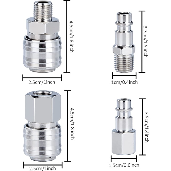 Kompressorkoppling 1/4&quot; Bsp Snabbkoppling Tryckluftskopplingar För Kompressorslang Pneumatisk koppling Hane Hona 10 Styck