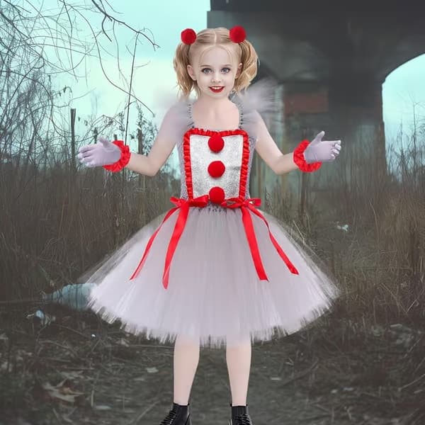 Pennywise klovne-Halloweenkostume, maskerade-cosplay til piger, størrelse Small S