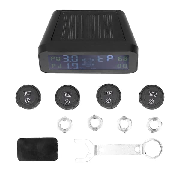 LCD Bil TPMS Dekktrykkovervåkingssystem med sensor, solcellelading, USB-lading
