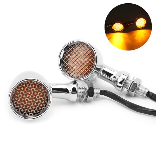 2. Motorcykel LED Blinklys 12V 10mm Gult Lys Krom Hus Universal