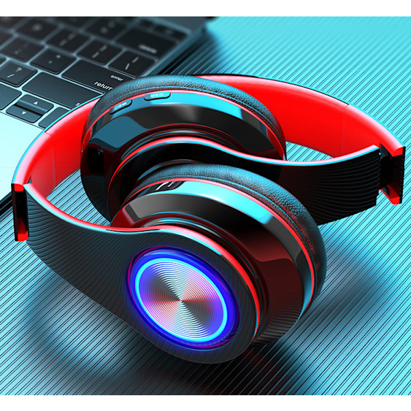 Trådløs Subwoofer Foldbart Headset Board Oplyst Bluetooth Headset (Sort Rød)