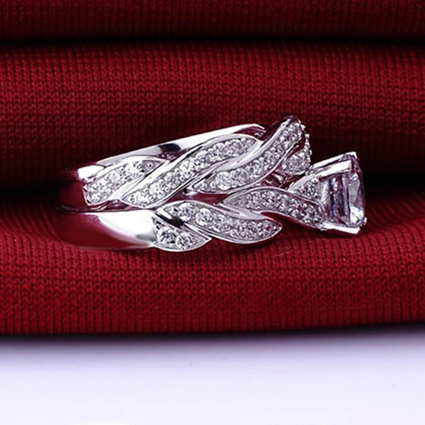 2st/ set Dam Ring Cross Design Dekorativa Smycken Tillbehör Strass Inlagd Ring För Bröllop US 7