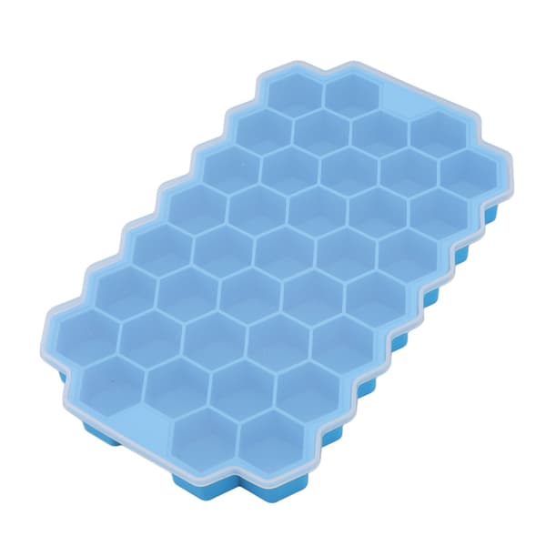 37 Grid Fleksibel Silikone Honeycomb Isterningbakke Blå med Låg