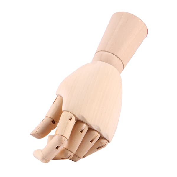 Artikulerad handmodell i trä, vänster hand, ritningshjälp, docka