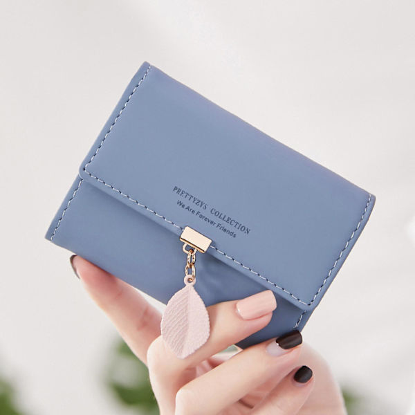 Liten plånbok För Kvinnor Rfid Flickor Plånbok Läder Vegan Löv Pendel Korthållare Organizer Blixtlås Myntväska A916-1149 Dark Blue