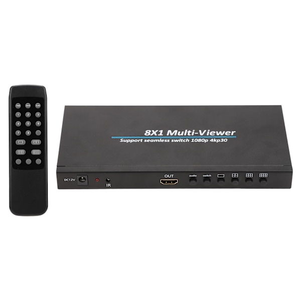 8x1 HD Multimedia Interface Skjermsplitter Multi Viewer Divider for Gaming Sikkerhetsovervåking 110-240V EU-plugg