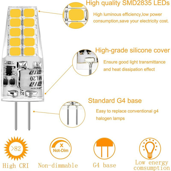 Taajuuston 12v vilkkuva AC ja DC universal g4 lampun helmipaikka 20 kristallilamppuhelmiä silikoni led lamppu, 2W 3000K lämmin