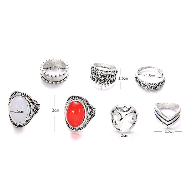 7 stk/sæt Boho Kvinder Oval Yoga Om Knuckle Midi Stacking Ring Retro Smykkegave