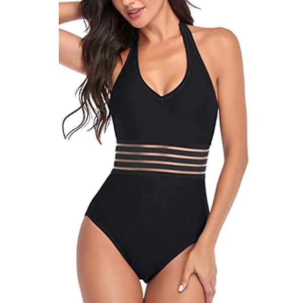 kvinnor Halter Neck Monokini Baddräkt Baddräkt Bandage Beach Badkläder Black S
