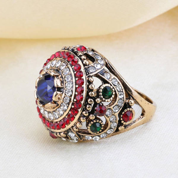 Kvinnor Lyx Rund Färgglad Strass Inläggning Finger Ring Party Smycken Present US 9