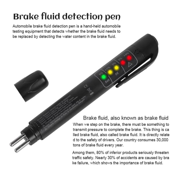 Bærbar bremsevæsketester Pen 5 LED-indikatorer DOT3 DOT4 Køretøjsfugttester Bilbremsevæske