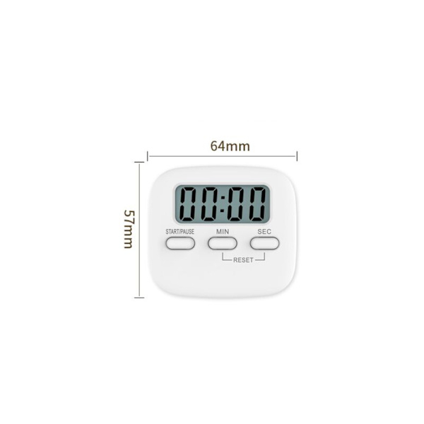 Magnetisk køkkenur med stort LCD display, med stopur, høj alarm og nedtællingsur, Hvid