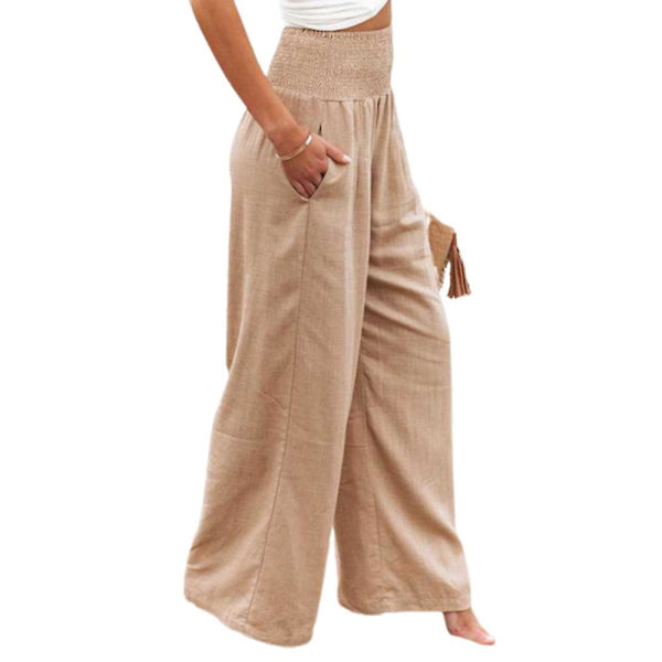 Damer med elastisk midja Casual raka byxor Brown S