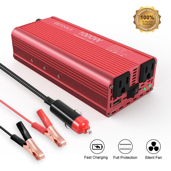 EBTOOLS 1000W 2000W Bilströminverterare 12V DC till 110V AC med 2 uttag