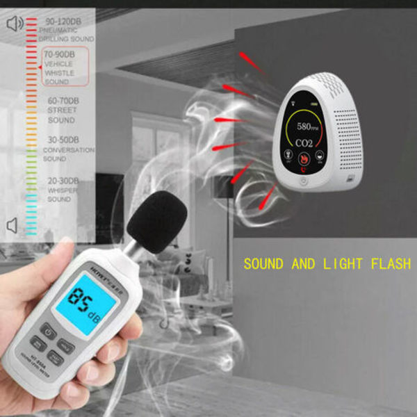 Kuldioxiddetektor, husholdningstermometer og hygrometer, C02-detektor, to i én, (CO2-detektion + temperatur og