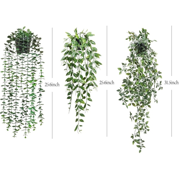 Kunstige hængende planter 3 Pack falske potteplanter til væg Hjem Soveværelse Kontor Indretning