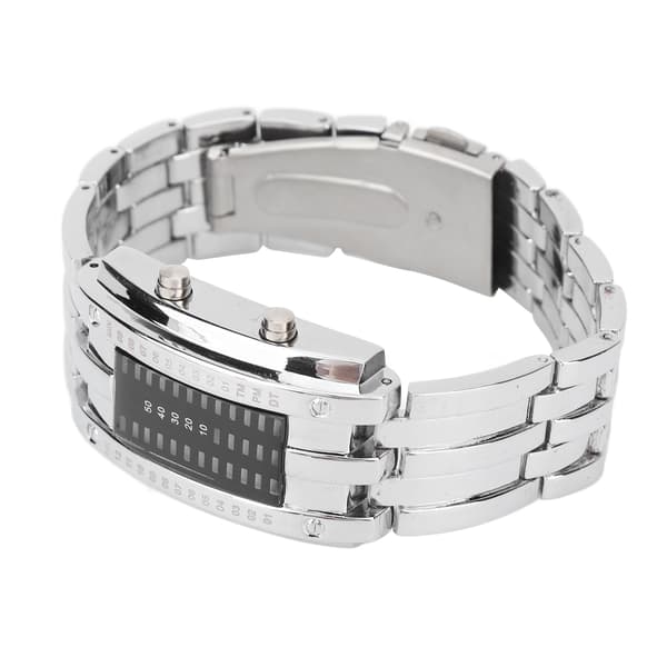 Binär LED-klocka Konvex Båge Vattentät Elektronisk Armbandsur Silver