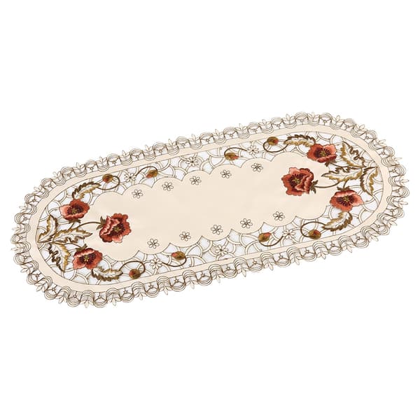 Röd Blommig Utskuren Broderad Oval Bordslöpare