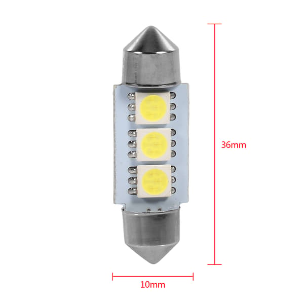 10 STK 36MM 12V 3SMD 5050 LED Festoon Dome Interiørlys Hvit
