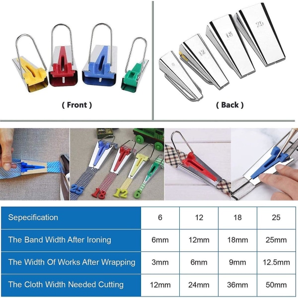 4 Stk Bias, Sy Bias, Stofstrimler af forskellige størrelser, der er kompatible med fremstilling Bredde 6mm 12mm 18mm 25mm