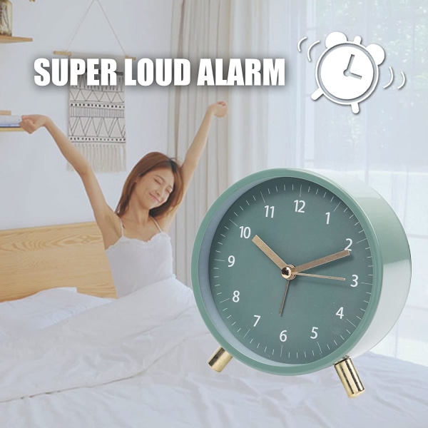 Väckarklocka 4,5 tum analog väckarklocka Bedside Sovrum Batteridriven rund klocka med bakgrundsbelysning, grön