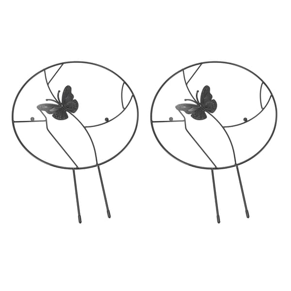 Blomma Växtstöd Järn Klätterställning för Hemträdgård Rund Ringdesign Svart 2-pack