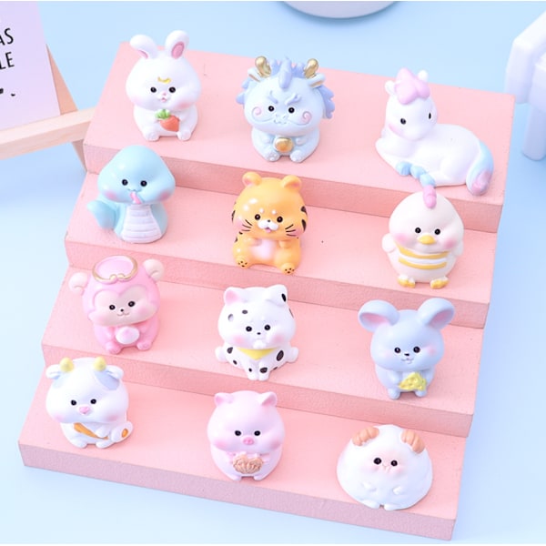 Nya kreativa zodiac tide play blind box handgjorda tecknade djurdocka röda nätleksaksprydnader (12 set)