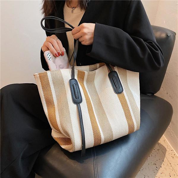 Håndtasker i lærred til kvinder Skulderhåndtaske Tote Bag Strandtaske Khaki